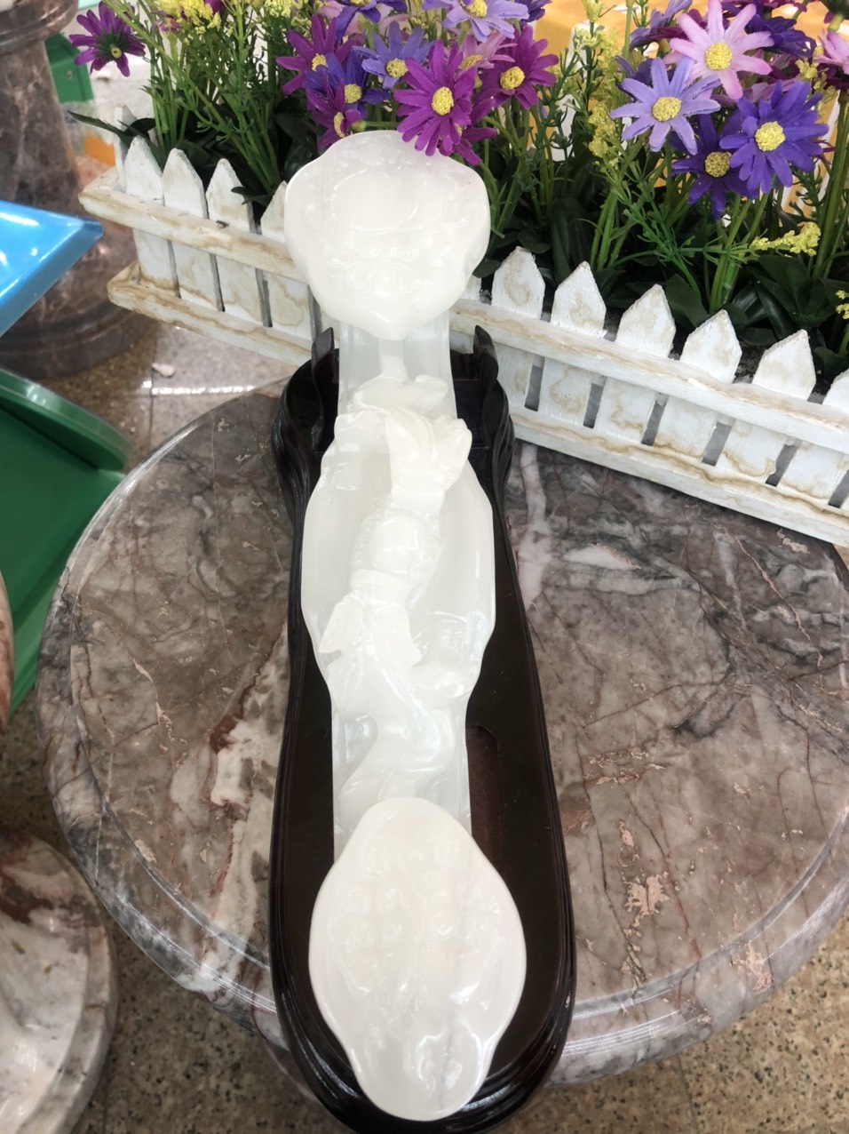 Gậy như ý phong thủy may mắn vạn sự như ý đá bạch ngọc - Dài 32 cm