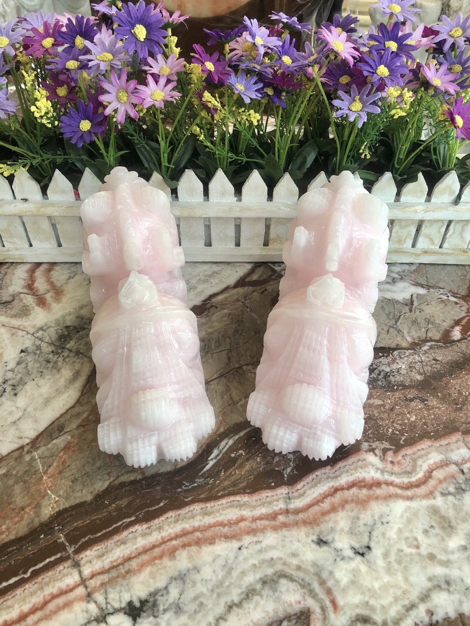 Cặp Tỳ Hưu phong thủy đá thạch anh hồng - Dài 20 cm