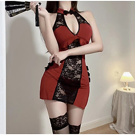 Đồ ngủ Cosplay sườn xám lụa phối ren hoa SL360 kèm chip gợi cảm