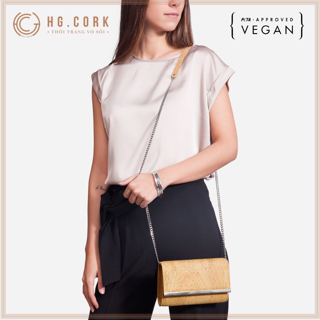 Túi Clutch Nữ Cao Cấp CORK CLUTCH 2 in 1 Cầm Tay, Đeo Vai - HGcork Corkor CK250 - Vật liệu da cork thực vật thuần chay - Sản phẩm Handmade, Sản xuất tại Bồ Đào Nha