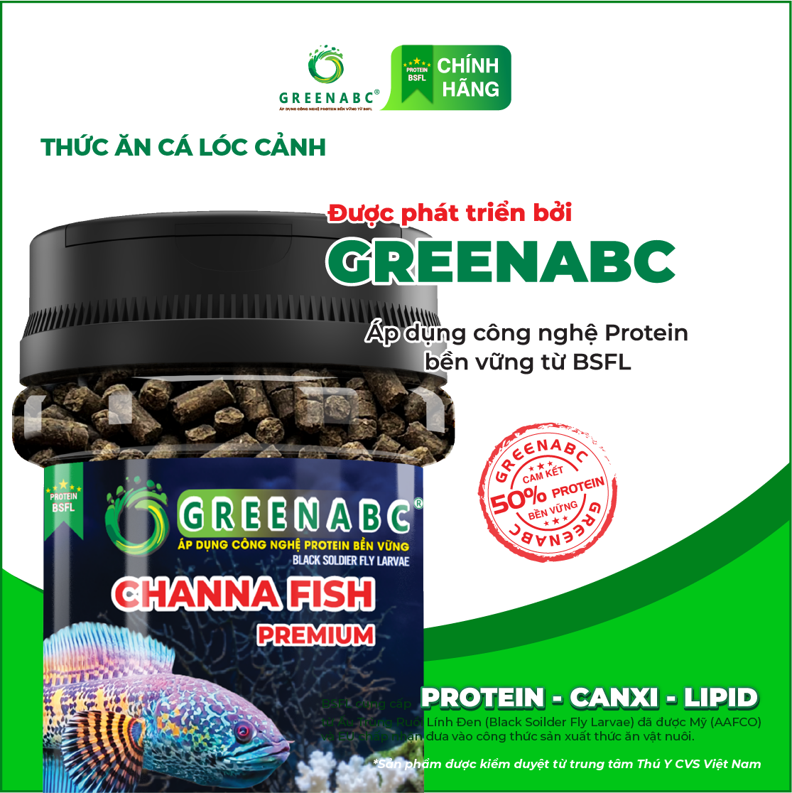 Thức ăn Cá Lóc Cảnh bổ sung dinh dưỡng GREENABC - Phát triển khung xương, màu sắc, tăng độ sung - Hộp 65g