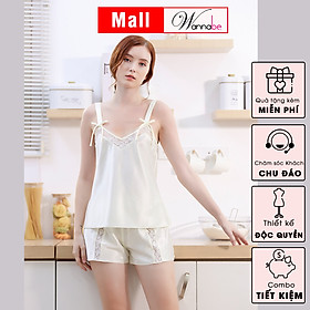 Đồ bộ mặc nhà phi lụa cao cấp WANNABE BSS54 bộ sọt 2 dây bản 2 cm thắt nơ điệu đà nữ tính nhẹ nhàng xinh xắn