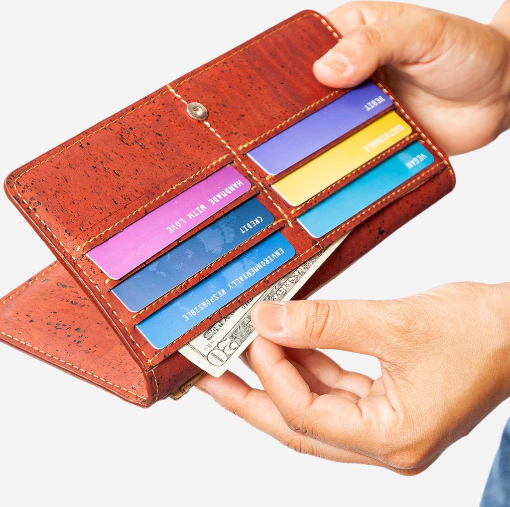 Ví nữ dạng mỏng Slim Wallet gập bấm cúc - HGcork Corkor CK274 - Nhiều màu - Vật liệu 100% da cork thực vật thuần chay từ vỏ cây sồi Bồ Đào Nha, Siêu bền, Chống cháy, Chống mốc, Chống thấm nước, Thân thiện với môi trường – Hàng chính hãng, Sản xuất Handma