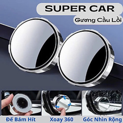 Gương Cầu Lồi Xóa Điểm Mù Cho Ô Tô – Bộ 2 Cái Xoay 360 Độ, Có Viền Chống Loá
