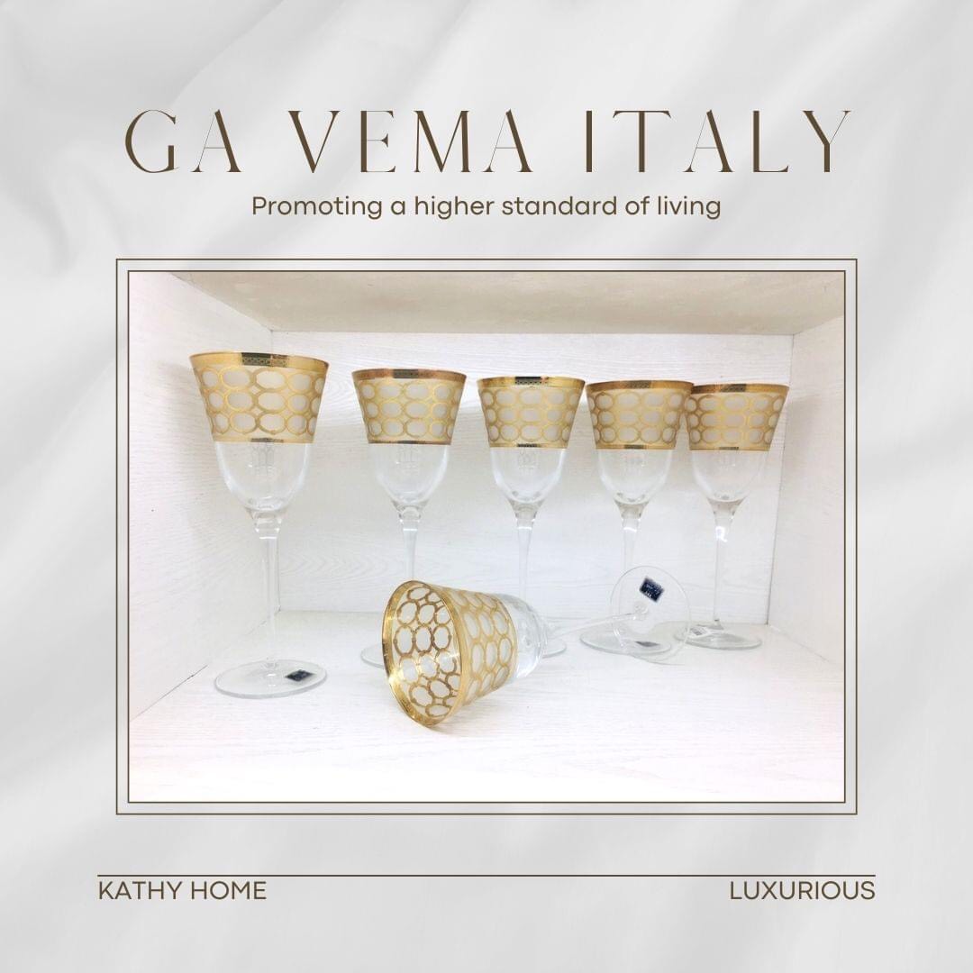 Set 6 ly pha lê GA VEMA mạ vàng 24k nhập khẩu ITALY Julia Rosenthal Gold Italy CRISTAL 6614