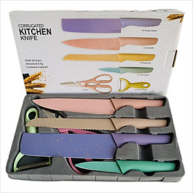 Bộ dao lúa mạch cao cấp 6 món chuyên dụng cho nhà bếp KITCHEN KINFE, siêu sắc kháng khuẩn, dao đa năng, lưỡi dao đúc thép không rỉ, full hộp Hàng nhập khẩu