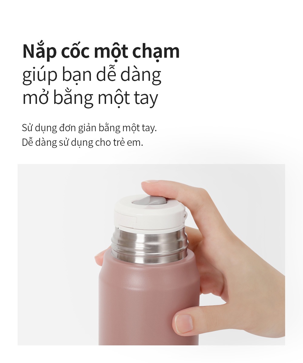 Bình giữ nhiệt Lock&Lock 505ml Maman Cup Vacuum Bottle Màu Hồng LHC1487PIK - Hàng chính hãng, nắp dùng làm cốc nước uống - JoyMall