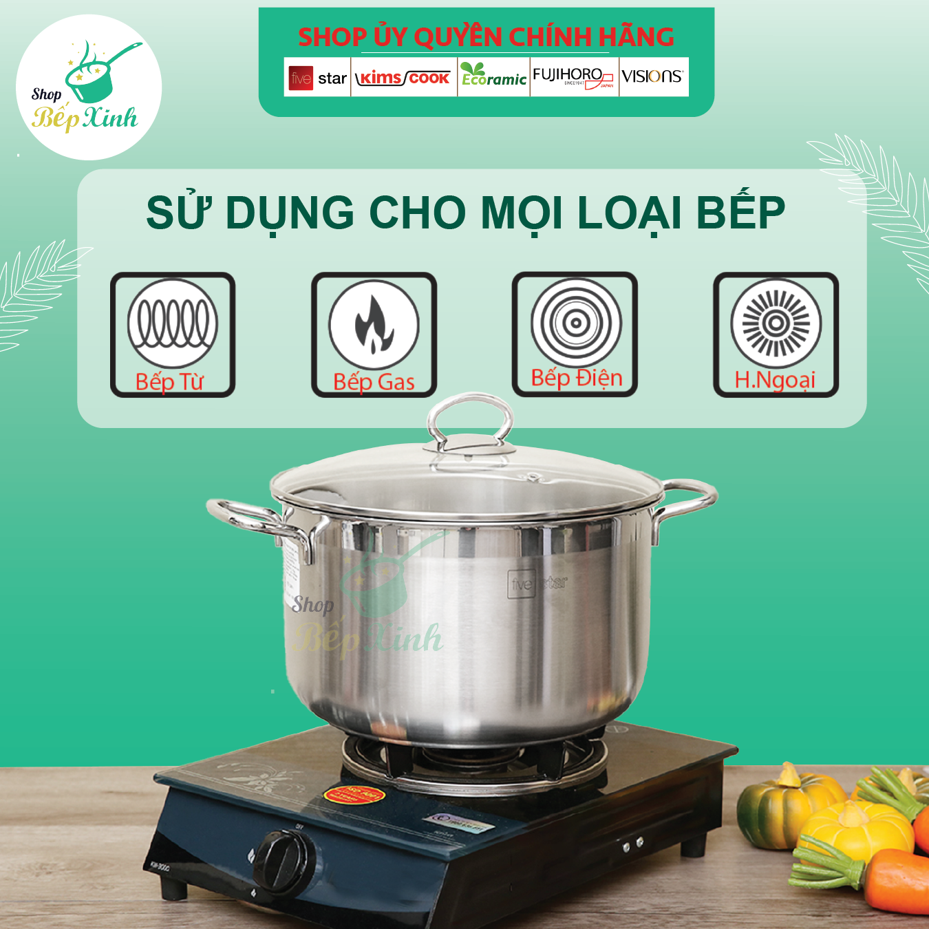 Bộ nồi inox Fivestar 3 đáy từ 18cm và 24cm nắp kính