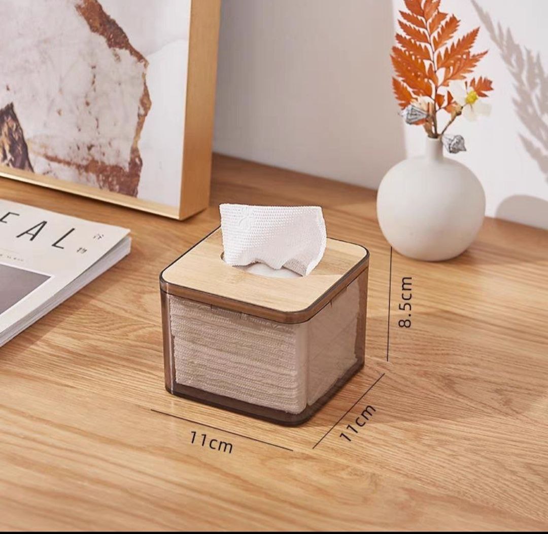 HỘP ĐỰNG GIẤY ĂN MIKA NẮP GỖ TRE