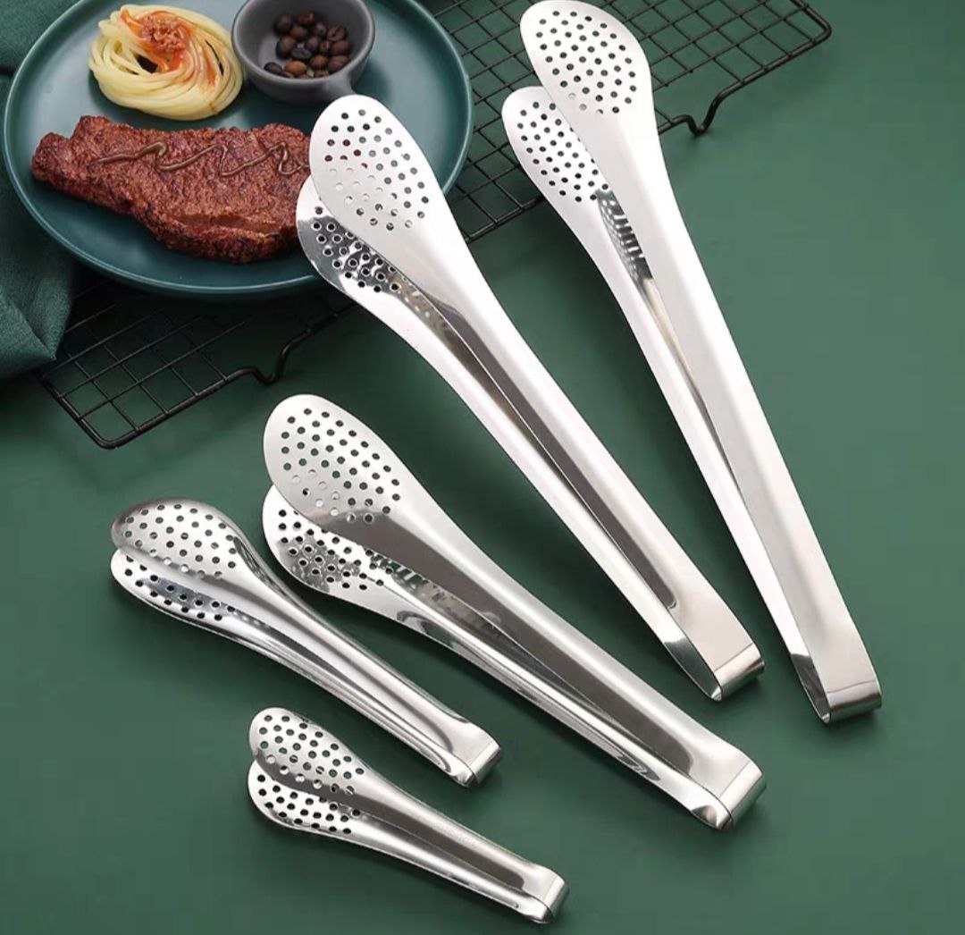 Kẹp gắp thức ăn bằng inox đầu tròn có nhiều lỗ ráo mỡ - nhiều cỡ 18cm - 23cm - 28cm