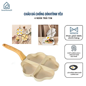  Chảo đá tình yêu chia 4 ngăn chống dính -chảo đá chiên trứng cán gỗ dùng cho bếp từ,ga,hồng ngoại - HÀNG CHÍNH HÃNG MINIIN