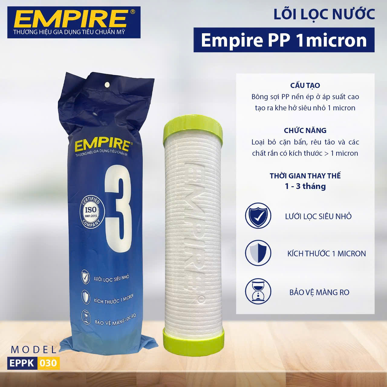 BỘ 3 LÕI LỌC NƯỚC 1-2-3 EMPIRE DÙNG CHO TẤT CẢ CÁC DÒNG MÁY- HÀNG CHÍNH HÃNG