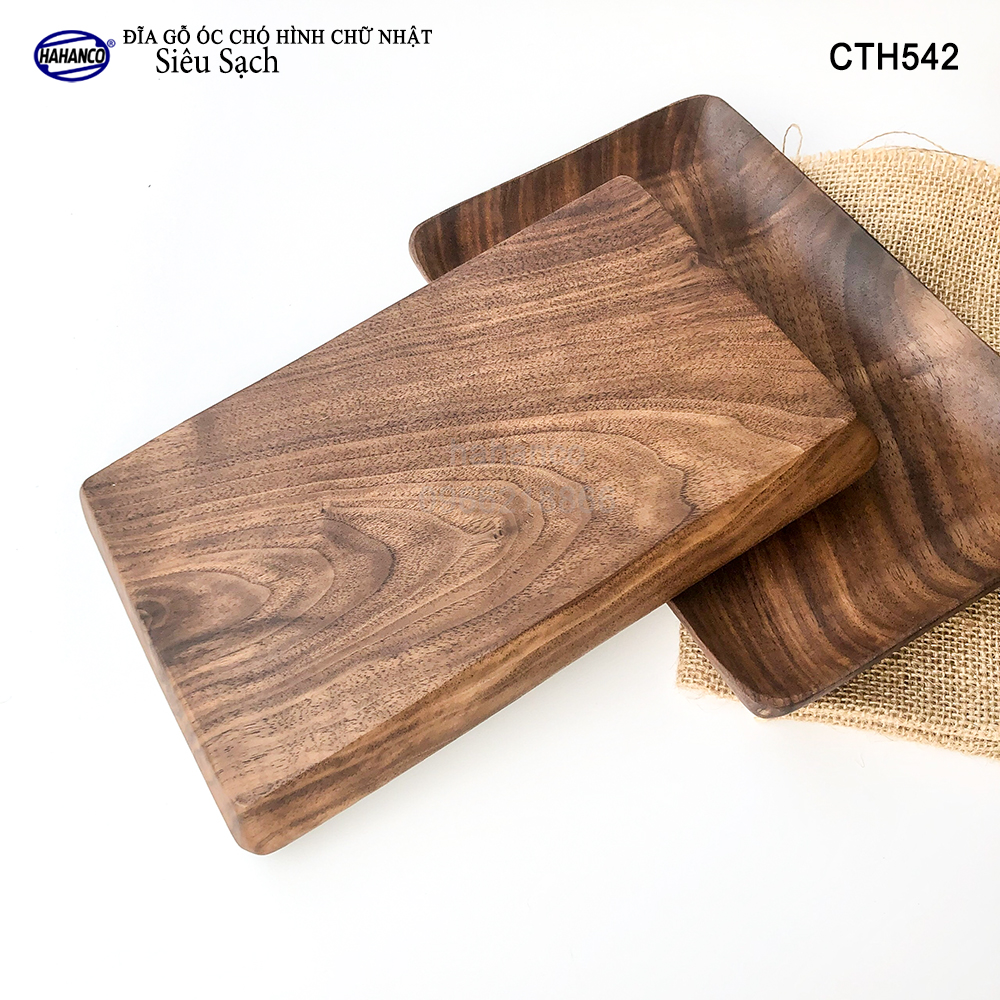 Khay/Đĩa chữ nhật gỗ Óc Chó nhập khẩu Mỹ nguyên khối - hàng Xuất Khẩu Châu Âu - CTH542 - đựng đồ ăn/trang trí - đĩa bánh mì/trái cây/ bít tết/ pizza/ phụ kiện chụp ảnh, bày món ăn trong nhà hàng - Sang trọng trên bàn ăn