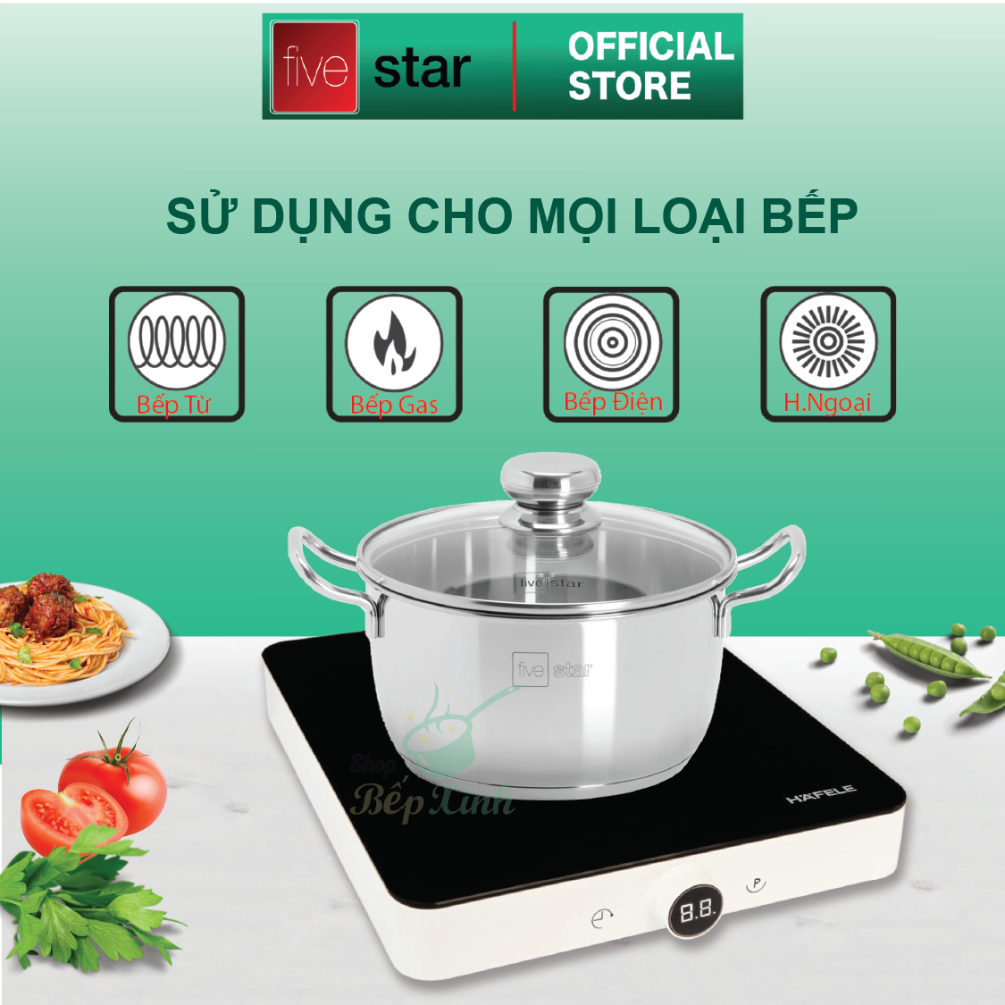 Bộ nồi inox đáy từ Fivestar 3 món nắp kính 3 đáy sandwich dùng được mọi bếp , tặng 1 vá canh