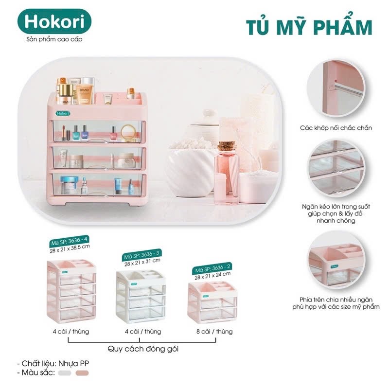 Tủ đựng mỹ phẩm để bàn Hokori 3636 Việt Nhật 2 - 3 - 4 tầng - Kệ đựng mĩ phẩm HOKORI , đồ trang điểm nhiều tầng tiện lợi