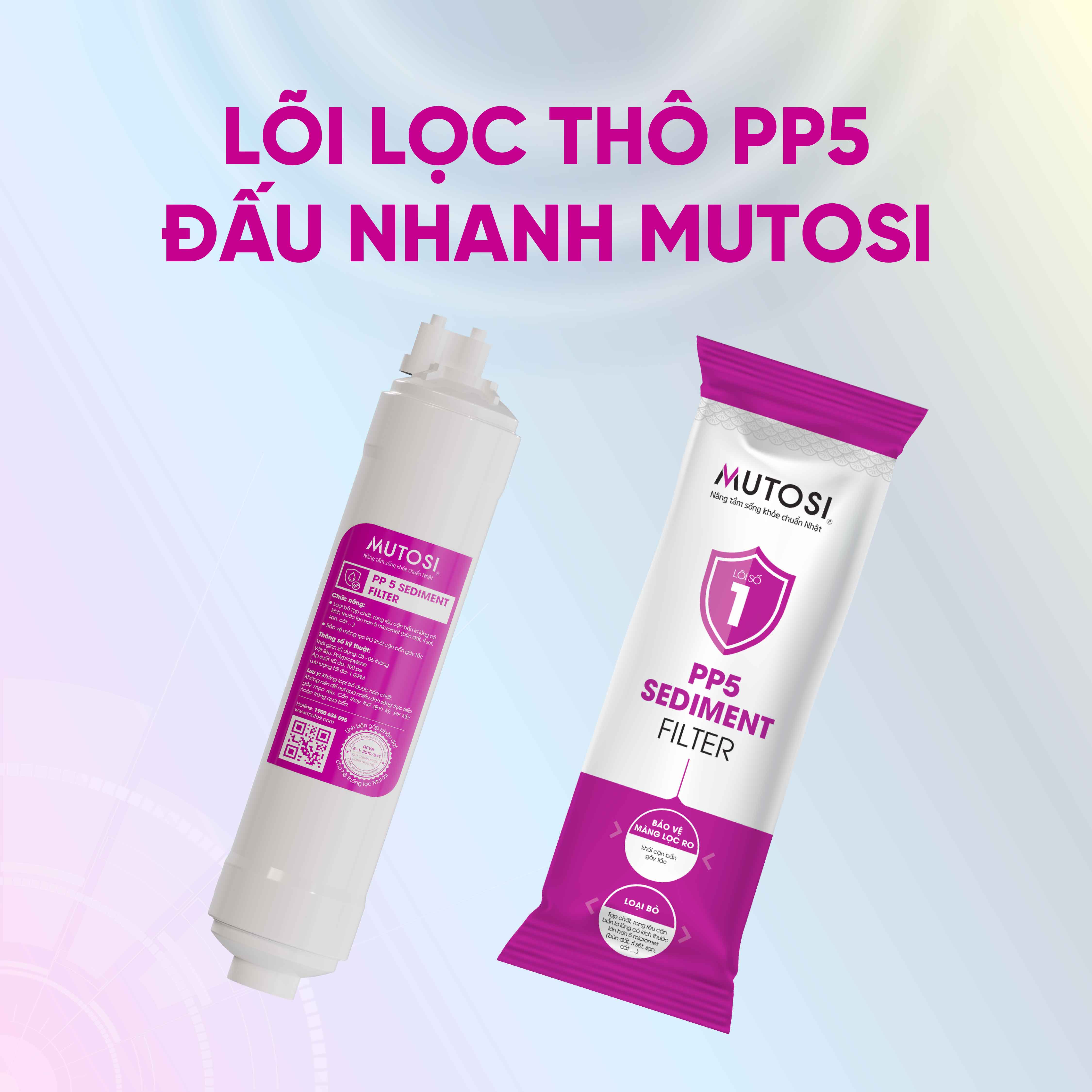 Combo 8 lõi lọc nước - Hàng chính hãng Mutosi (hệ lõi thô đúc nối nhanh)