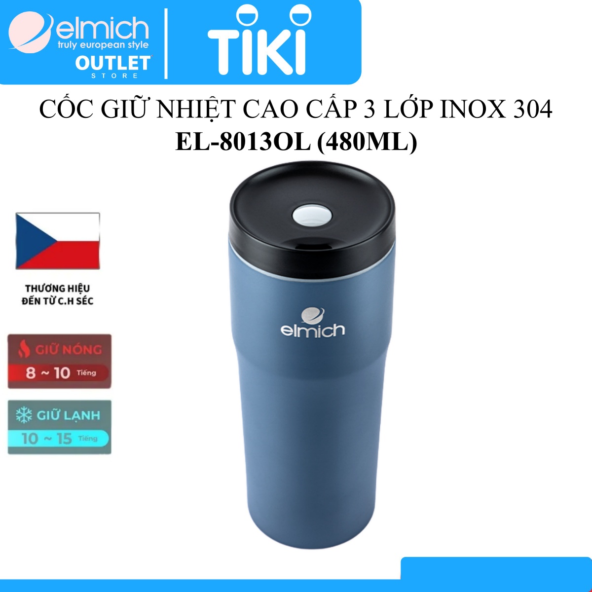 Cốc Giữ Nhiệt ELMICH, Inox 304 Tráng Bạc, EL-8013OL dung tích 480ml