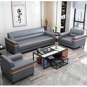 Bộ sofa băng văn phòng bọc da phối màu cao cấp Tundo kèm ghế đơn HVPCT-13
