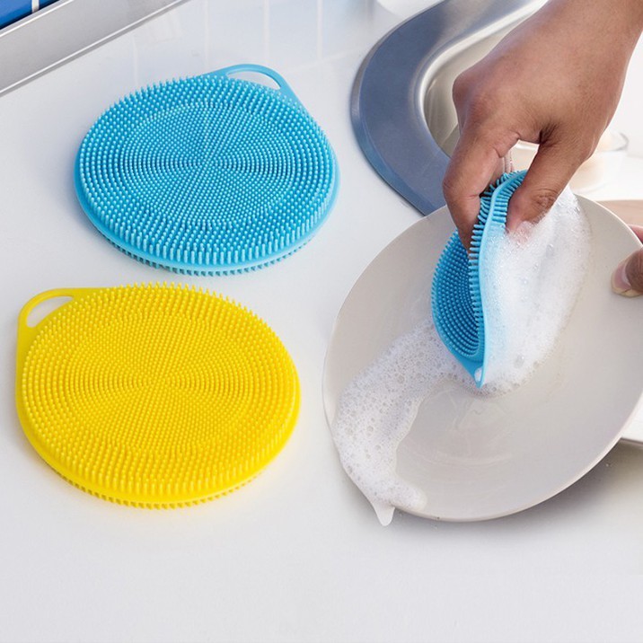 Miếng Rửa Chén Bát Xoong Nồi, Rau Củ Quả Đa Năng Silicon Có Lỗ Treo Nhỏ Gọn Tiện Lợi, Dễ Dàng Vệ Sinh