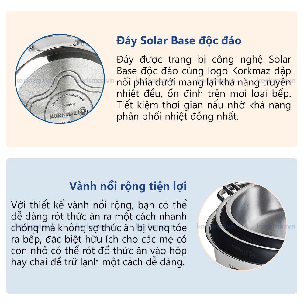 Bộ nồi xửng hấp inox 18/10 Korkmaz Perla 20cm