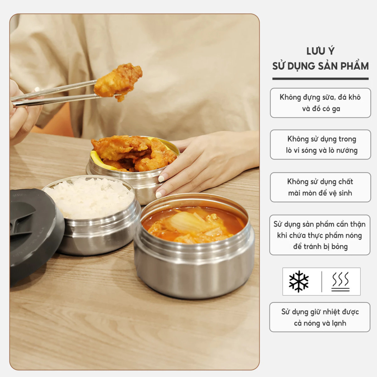 Hộp cơm giữ nhiệt 4 ngăn inox 304 chuẩn Đức LBT856, dung tích 2.2L kèm đũa