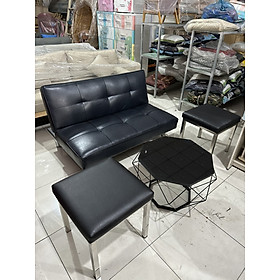 Bộ sofa nhỏ Black Leather Juno Sofa  Bed 1m2 kèm 2 đôn ottoman 40 x 40 cm Tặng bàn Kim cương