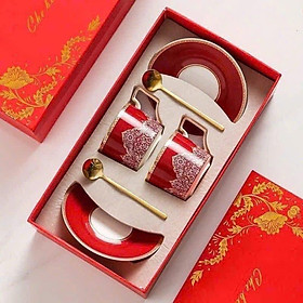 BỘ 2 TÁCH TRÀ CHIỀU CAO CẤP UK TEMPI - KÈM THÌA VÀNG SANG TRỌNG (GỒM: 2 TÁCH + 2 DĨA + 2 THÌA)