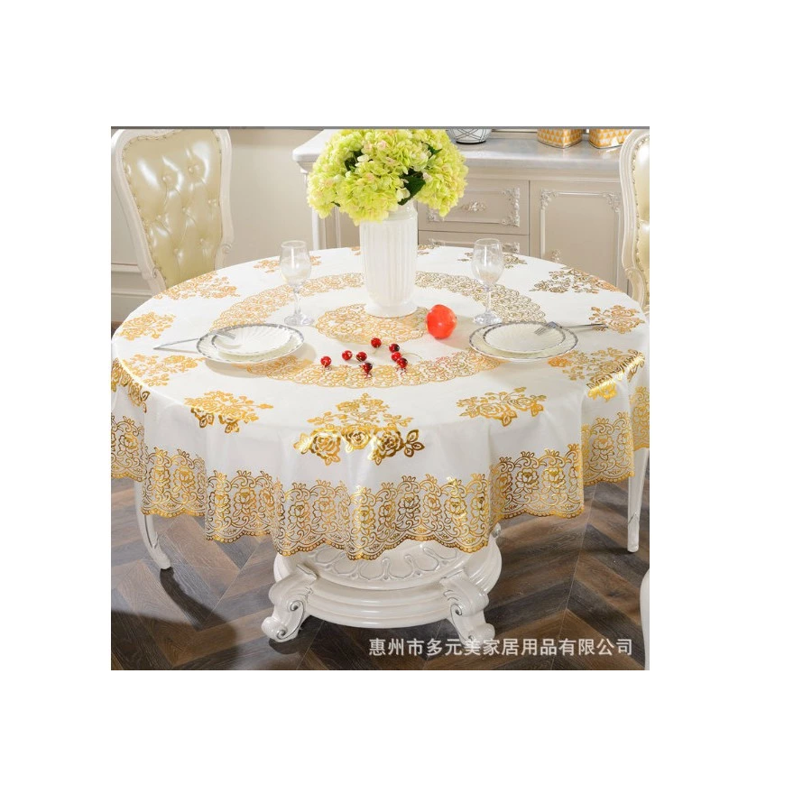Khăn Trải Bàn WLG.751 tròn, đường kính 180 cm, hoa văn phủ nhũ vàng, nhựa PVC dẻo, không thấm nước
