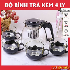 Bình Thuỷ Tinh Kèm 4 Ly Hoạ Tiết Chịu Nhiệt Để Bàn Sang Trọng Cho Phòng Khách Gồm 1 Bình Thuỷ Tinh và 4 Ly Cao Cấp 