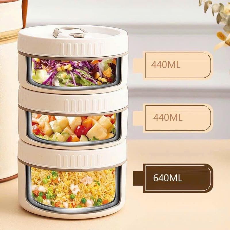 Hộp Đựng Cơm Giữ Nhiệt 3 Tầng Tặng Kèm Đũa Thìa, Hộp Cơm Văn Phòng Tiện Lợi