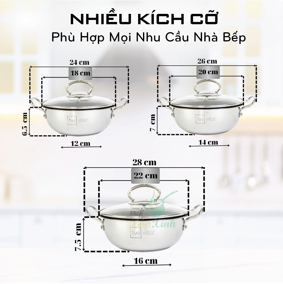Nồi inox chống dính cao cấp Fivestar nắp kính inox 430 , tặng 5 muỗng ăn 18cm | 20cm | 22cm | 24cm | 26cm | 28cm