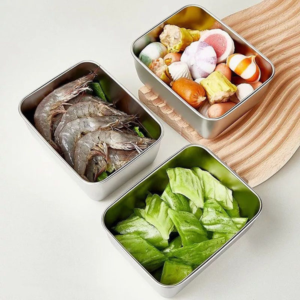 Combo 5 Hộp INOX Vuông Bé Đựng Thực Phẩm Kèm Nắp Đựng Thực Phẩm Tủ Lạnh