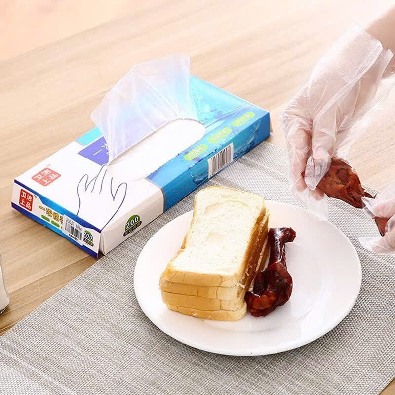 Găng tay chế biến thực phẩm dạng nilong hộp 200 cái, bao tay thực phẩm dùng nấu ăn sử dụng 1 lần