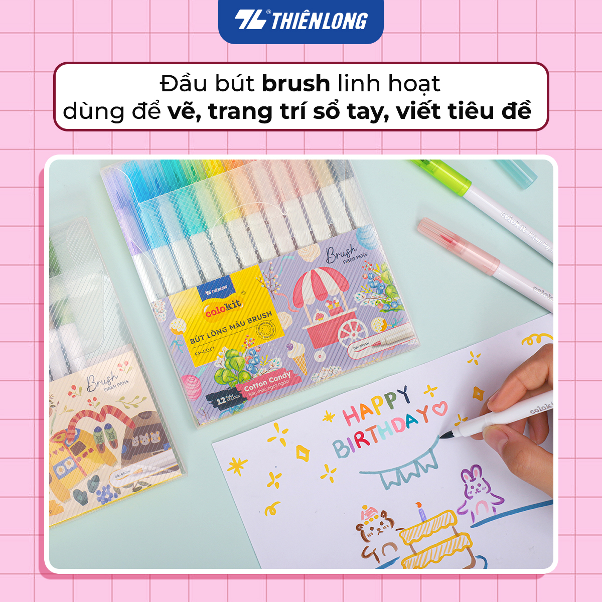 Bút lông 5/12/24 màu Cotton Candy - Hygee - Blooming - Cherry Blossom đầu Brush Thiên Long Colokit