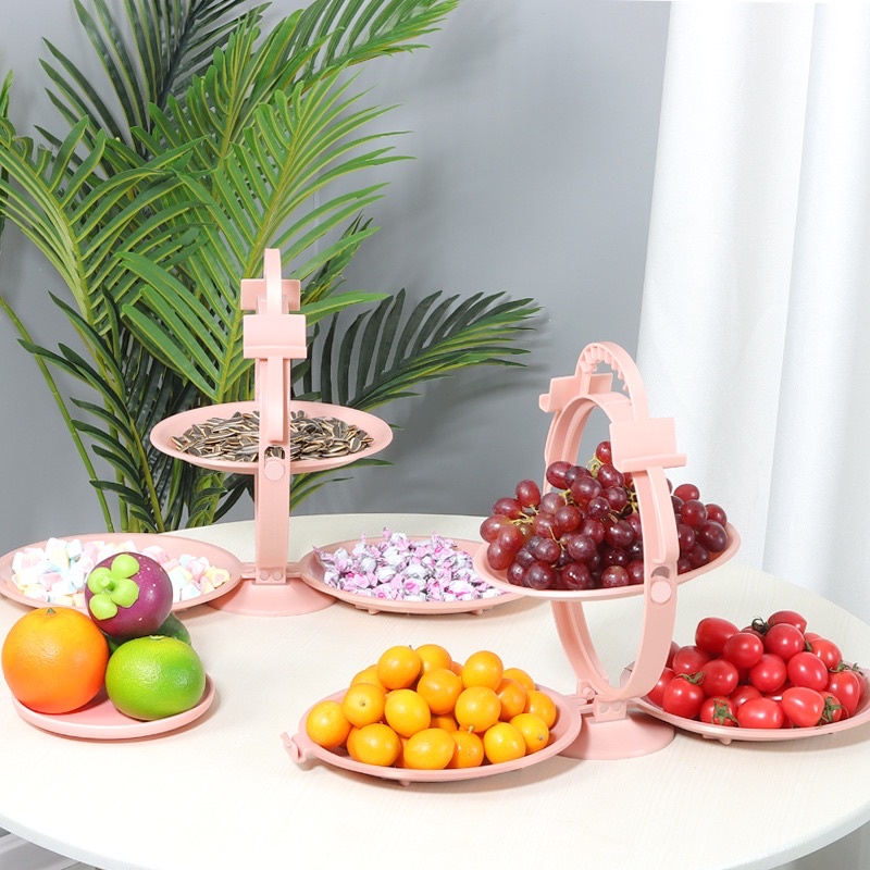 Khay Đĩa Mứt Gấp Gọn Để Bàn - Tích Hợp 3 đĩa Đựng Hoa Quả, Bánh Kẹo, Mứt Tết - Chất Liệu Nhựa ABS Cao Cấp Chính Hãng MINIIN- Giao Màu Ngẫu Nhiên