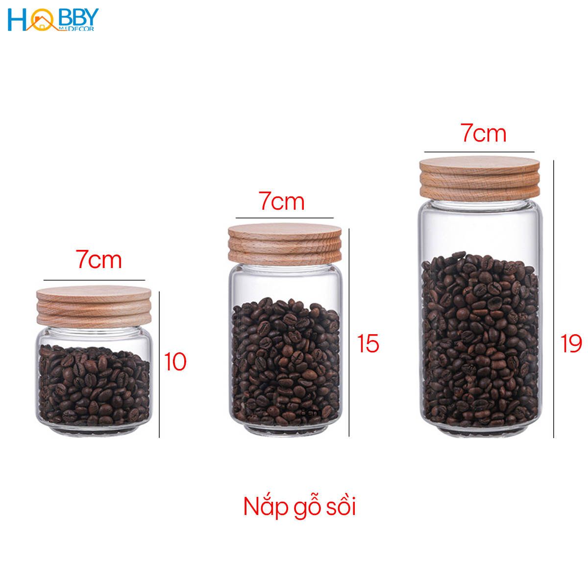 Hũ thuỷ tinh nắp gỗ vặn kín hơi Hobby home decor HUNG4 3 size tùy chọn