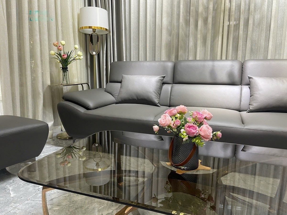 Sofa băng da bò Italy Juno sofa màu xám – SFBCT21 3m hàng cao cấp chuẩn da bò nhập khẩu Ý