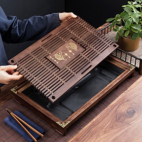 Khay Gỗ Ấm Chén Bọc Viền Đồng Nâu, Kích Thước 43x28x5.5cm