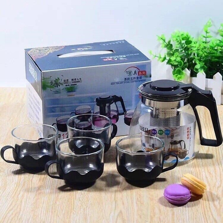 Bình Lọc Trà ,Ấm Pha Trà Ấm Nước Bằng Thủy Tinh Cao Cấp Tặng Kèm 4 Ly