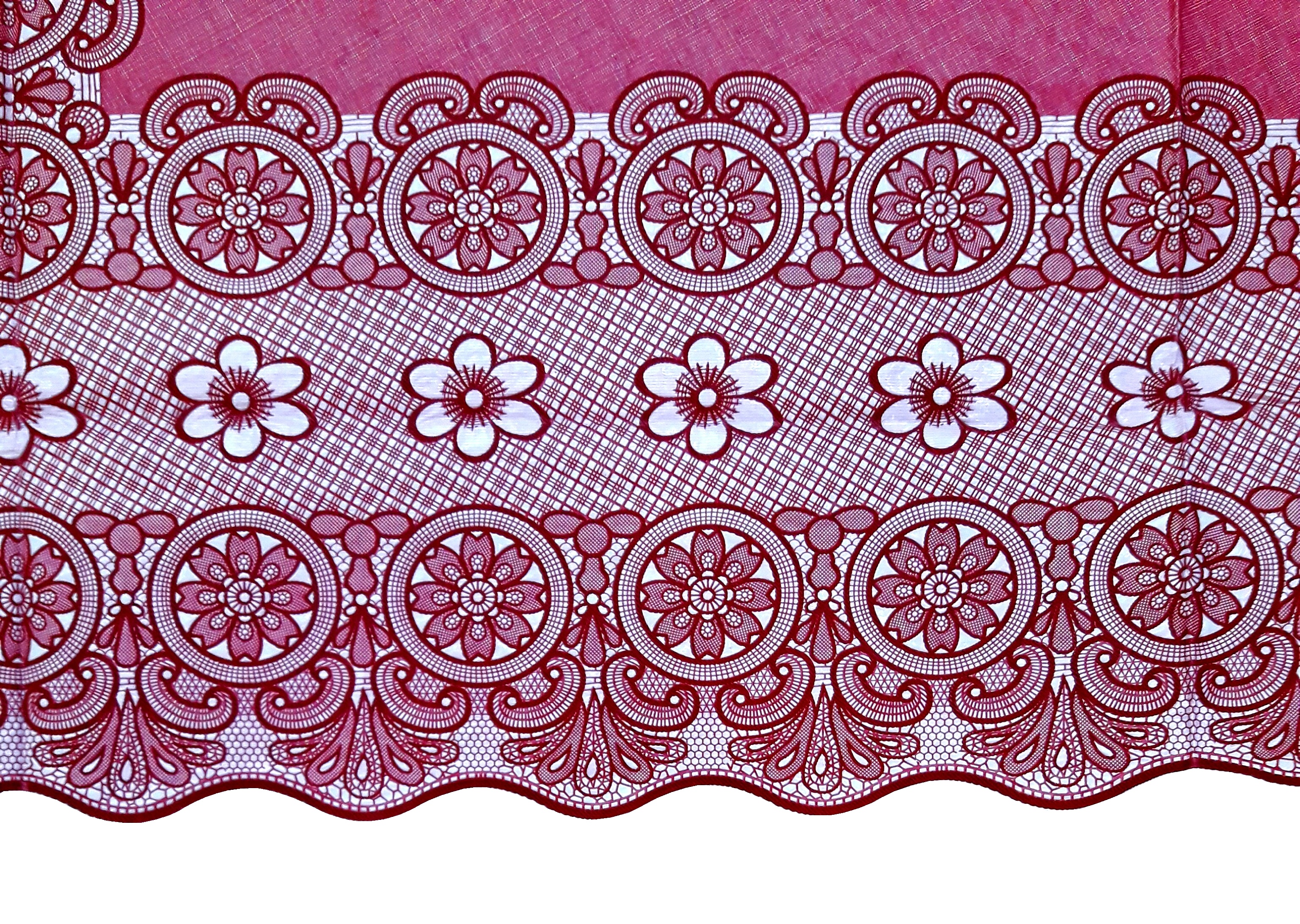 Khăn trải bàn PAULEE - 856B (150cm x 264 cm) KHÔNG THẤM NƯỚC - HOA VĂN ĐỎ ĐÔ.