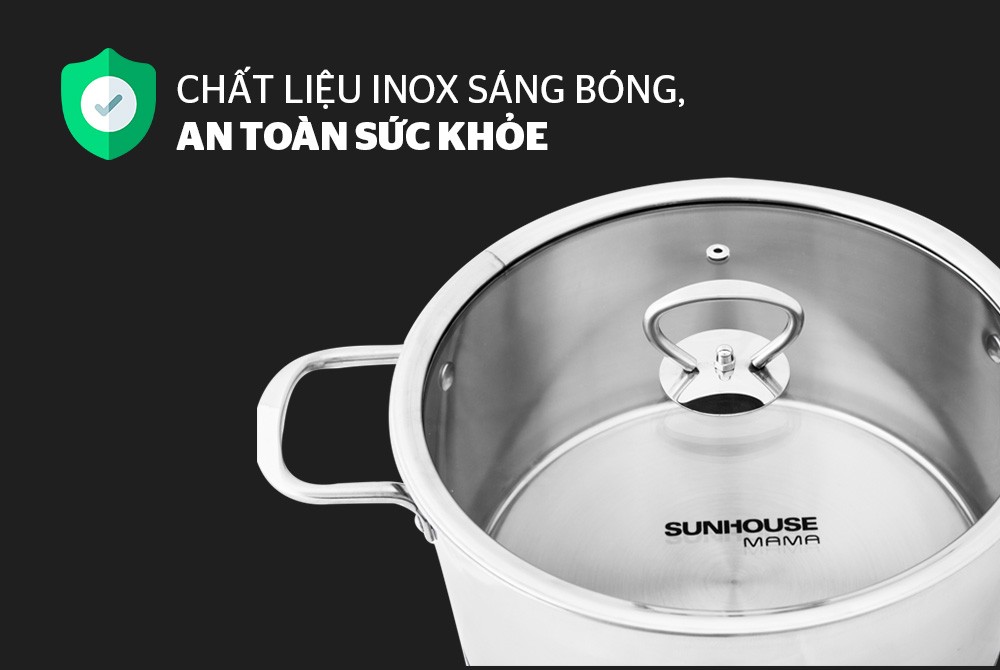 Bộ 3 nồi inox 5 đáy cao cấp bếp từ SUNHOUSE MAMA SH784 kích thước 16 - 20 - 24 CM (dùng được mọi loại bếp)