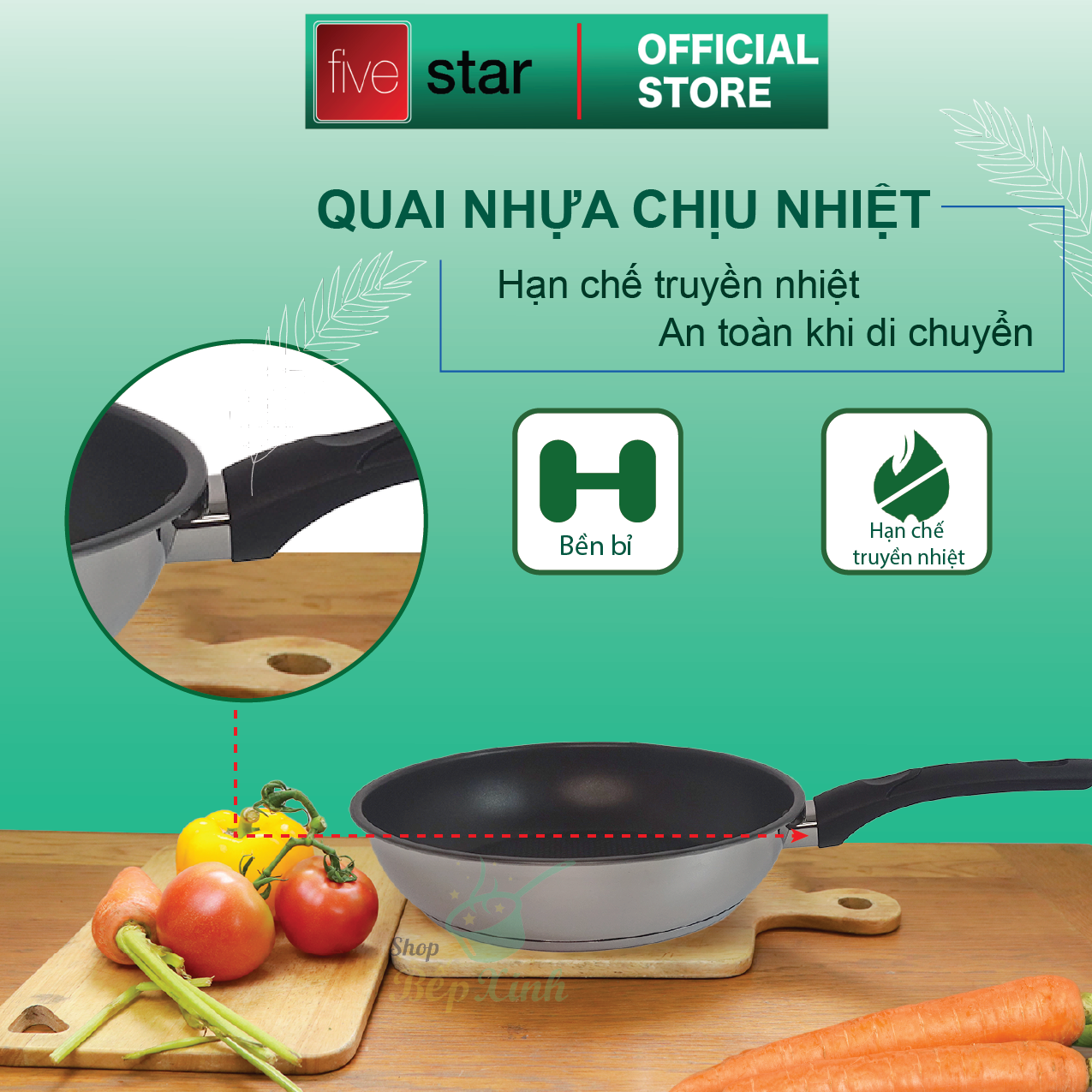 Chảo chống dính 3 đáy inox 430 Fivestar Standard và nắp kính tặng 5 muỗng ăn (16cm/20cm)