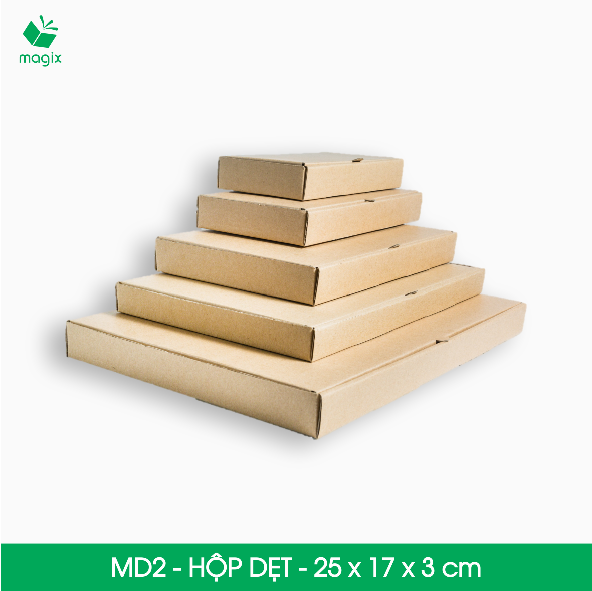 MD2 - 25x17x3 cm - 25 Thùng hộp carton trơn đóng hàng
