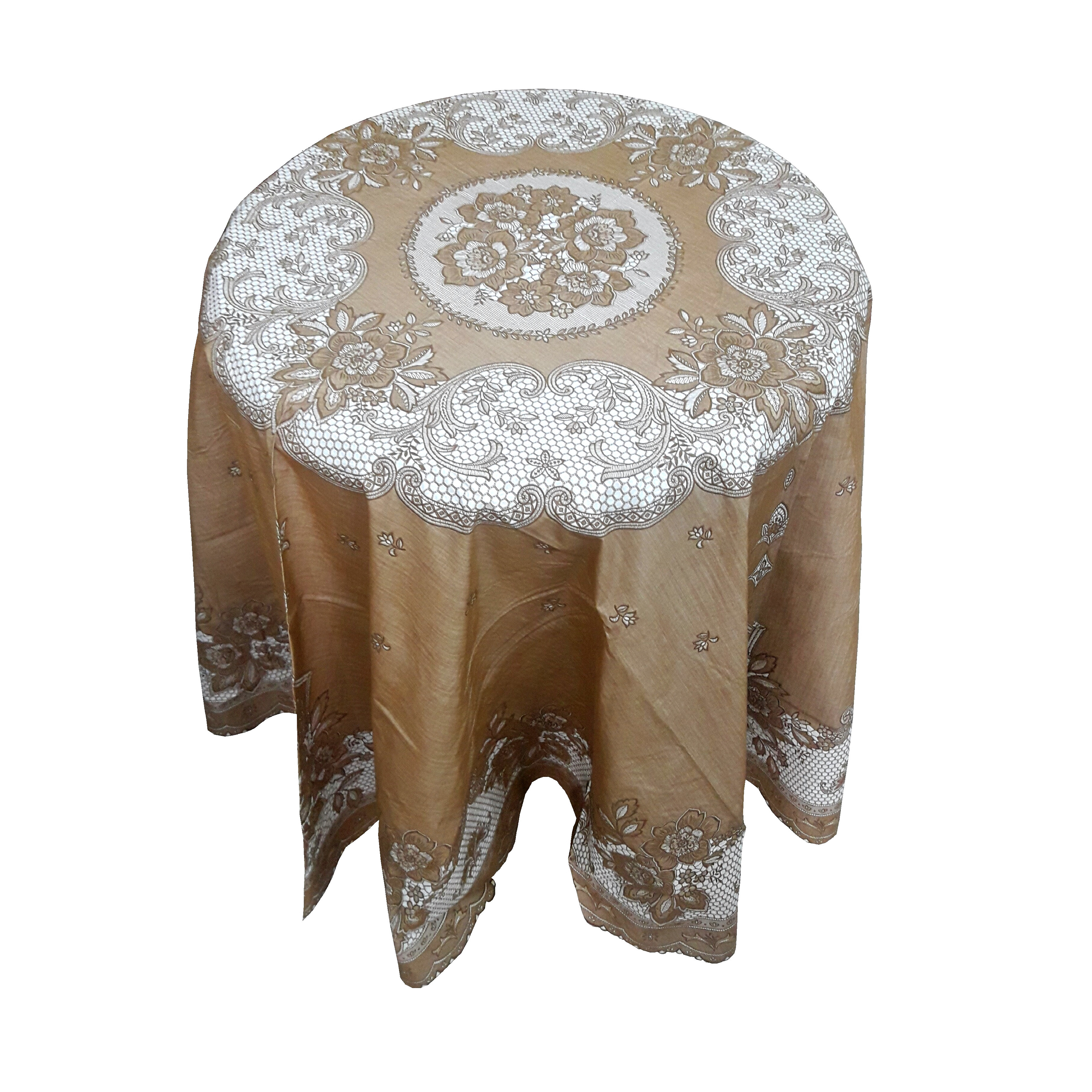 KHĂN TRẢI BÀN PAULEE FY116 TRÒN - ĐƯỜNG KÍNH 178 CM- HOA VĂN - MÀU NÂU - KHÔNG THẤM NƯỚC.