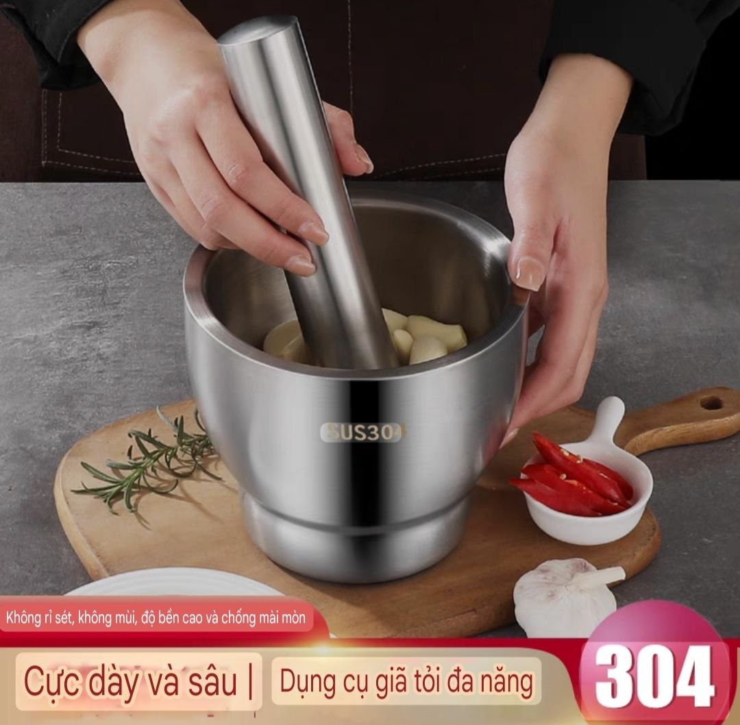 Bộ cối chày inox 304 tặng 1 thìa