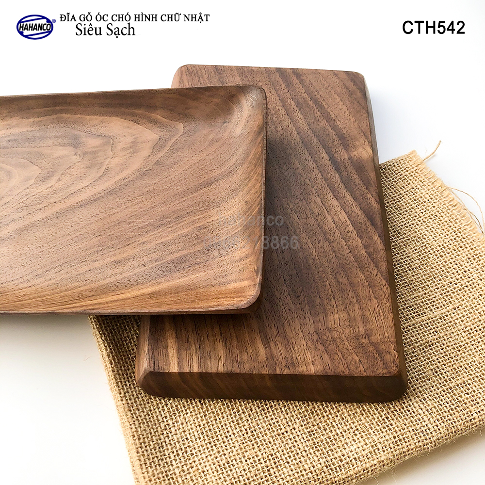 Khay/Đĩa chữ nhật gỗ Óc Chó nhập khẩu Mỹ nguyên khối - hàng Xuất Khẩu Châu Âu - CTH542 - đựng đồ ăn/trang trí - đĩa bánh mì/trái cây/ bít tết/ pizza/ phụ kiện chụp ảnh, bày món ăn trong nhà hàng - Sang trọng trên bàn ăn