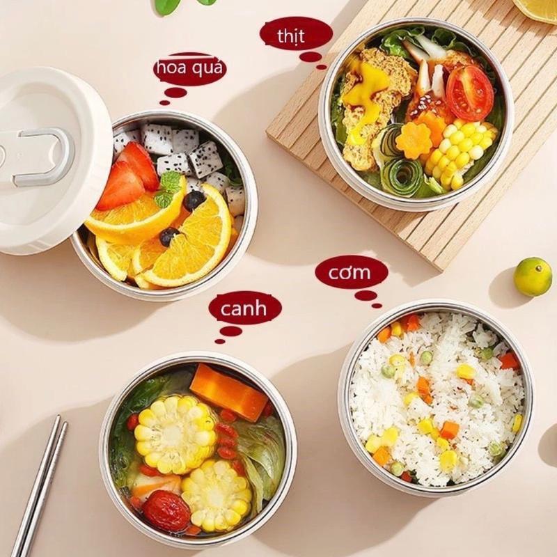 Hộp Đựng Cơm Giữ Nhiệt 3 Tầng Tặng Kèm Đũa Thìa, Hộp Cơm Văn Phòng Tiện Lợi
