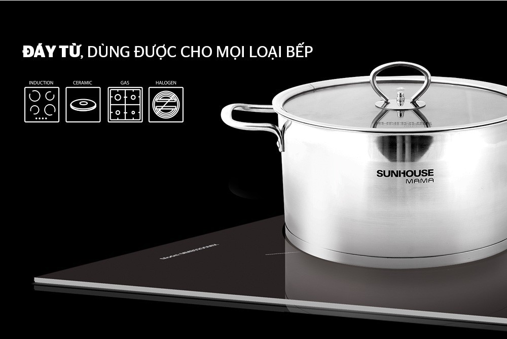 Bộ 3 nồi inox 5 đáy cao cấp bếp từ SUNHOUSE MAMA SH784 kích thước 16 - 20 - 24 CM (dùng được mọi loại bếp)