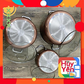 Bộ nồi đáy từ Orkin Thái Lan OR09 3 chiếc nhôm cao cấp. Chống dính nano ceramic, nắp kính cường lực