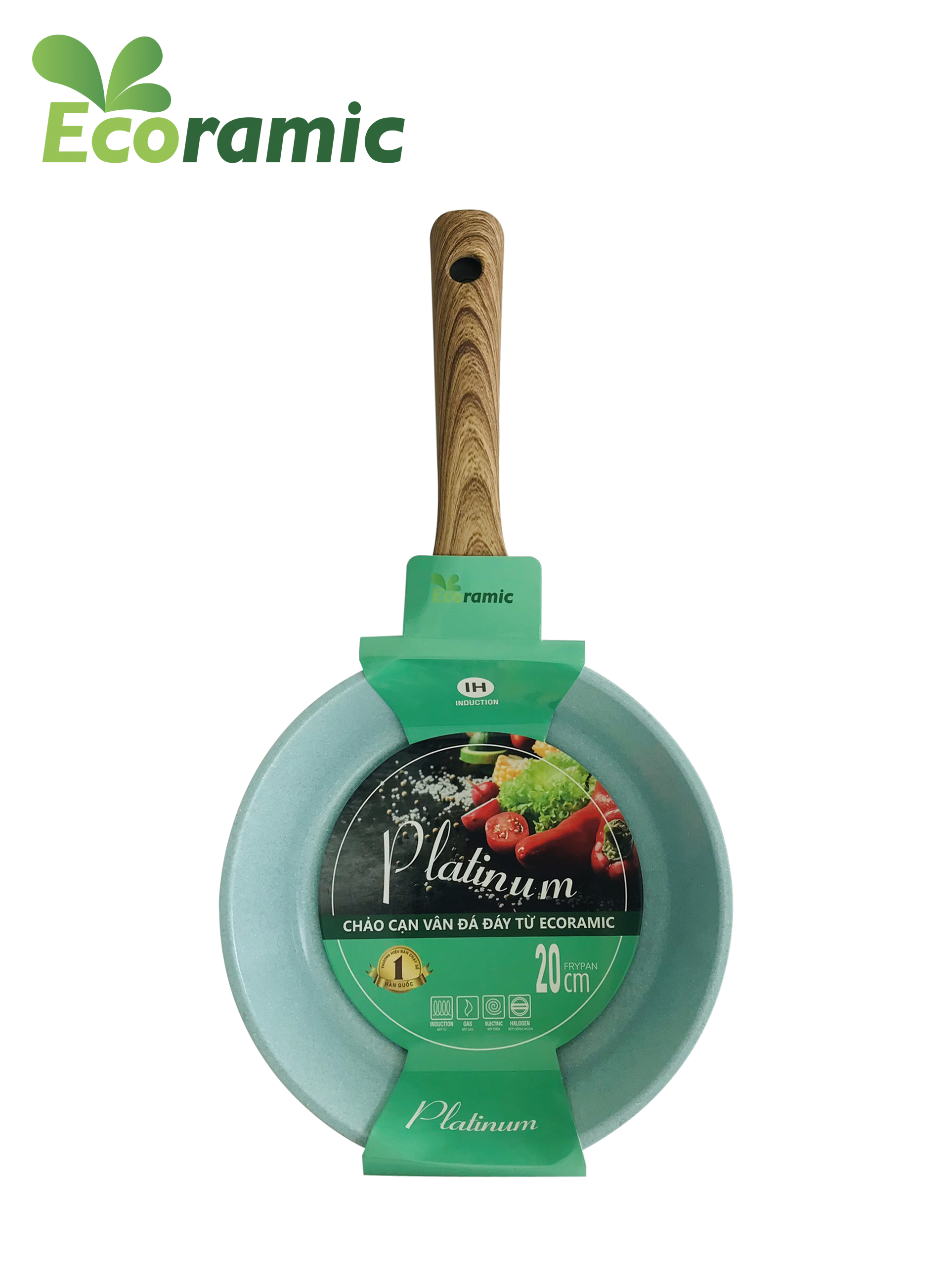 Chảo Chống Dính Ecoramic Platinum Vân Đá Đáy Từ Chính Hãng Cao Cấp, Siêu Bền, Bảo hành sản phẩm 2 tháng